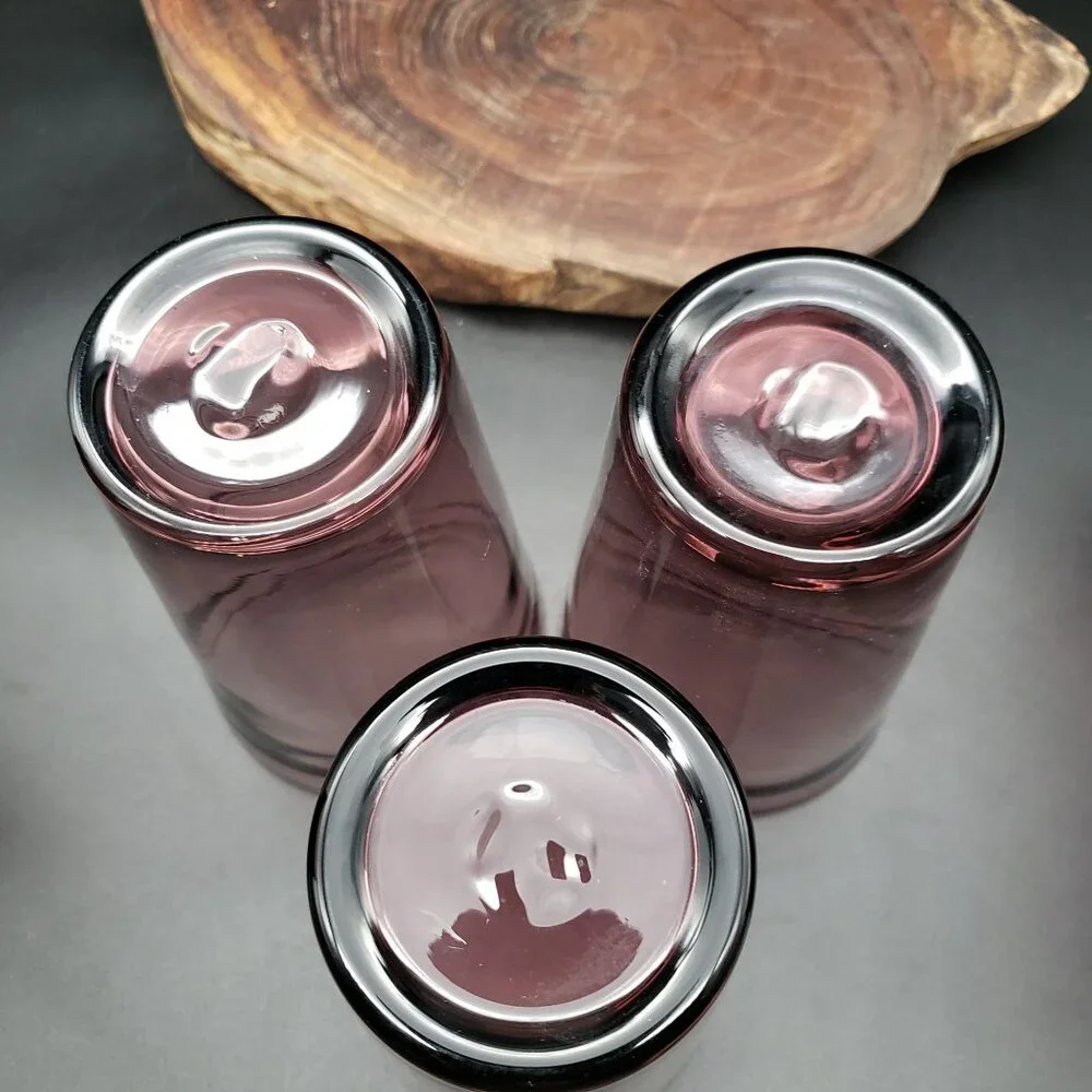 Vintage Amethyst Glass Tumbler Glasses Set of 3 Hand Blown Style 6” - Picture 3 of 8